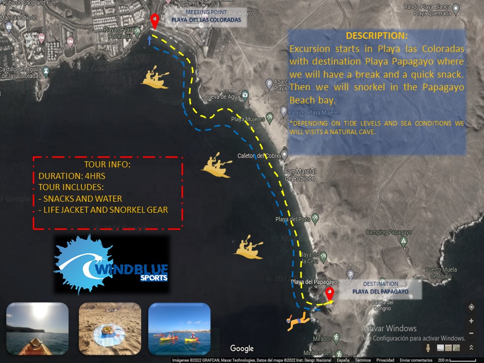 Buceo en Lanzarote, kayak, padle surf y snorkel Tour Kayak playa papagayo